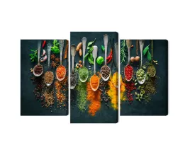 obraz-wieloczesciowy-ziola-i-przyprawy-na-lyzkach-canvas-naturalny-180x120