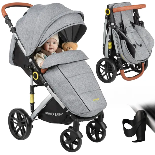 Wózek spacerowy składany szary Summer Baby uchwyt na kubek +folia