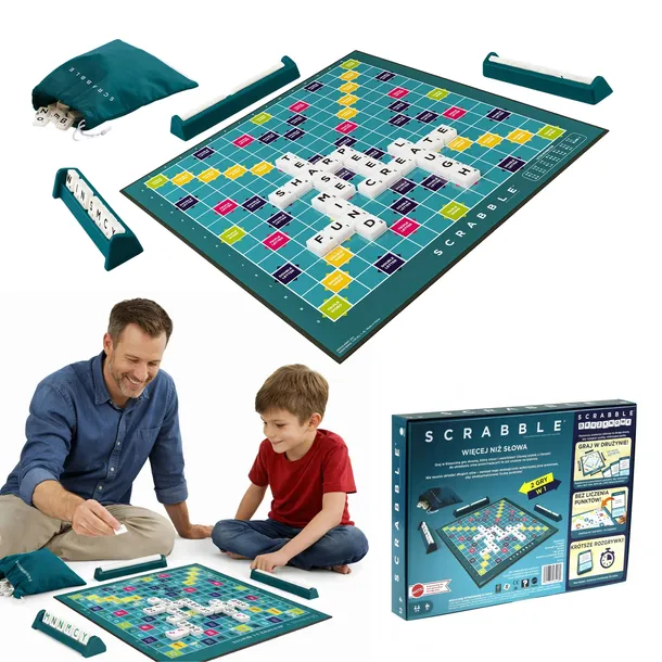 SCRABBLE ORIGINAL 2w1 GRA SŁOWNA RODZINNA PLANSZOWA DLA RODZINY NA PREZENT