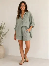 komplet-lniany-khaki-koszula-szorty-letni-oversize