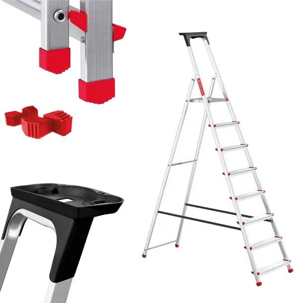 Drabina aluminiowa domowa 8 stopniowa składana półka BAULICH +GRATIS STOPKI