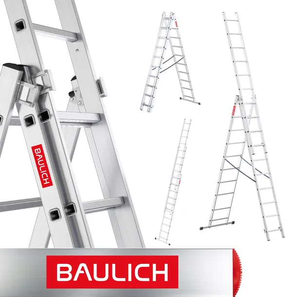 Drabina aluminiowa 3x10 wielofunkcyjna uniwersalna 150kg BAULICH hak GRATIS