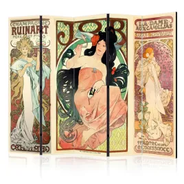 parawan-dwustronny-pokojowy-5-czesci-alphonse-mucha-kobiety-retro-225x172