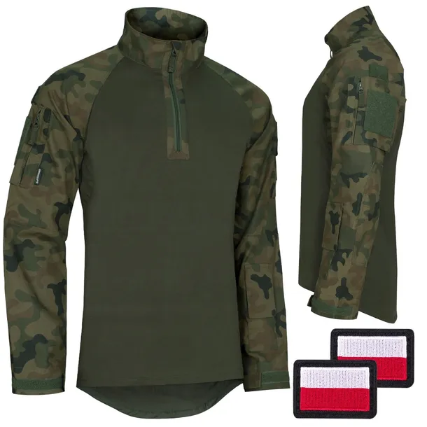 BLUZA TAKTYCZNA WOJSKOWA COMBAT SHIRT DOMINATOR KAMUFLAŻ WZ.93 + FLAGI XS