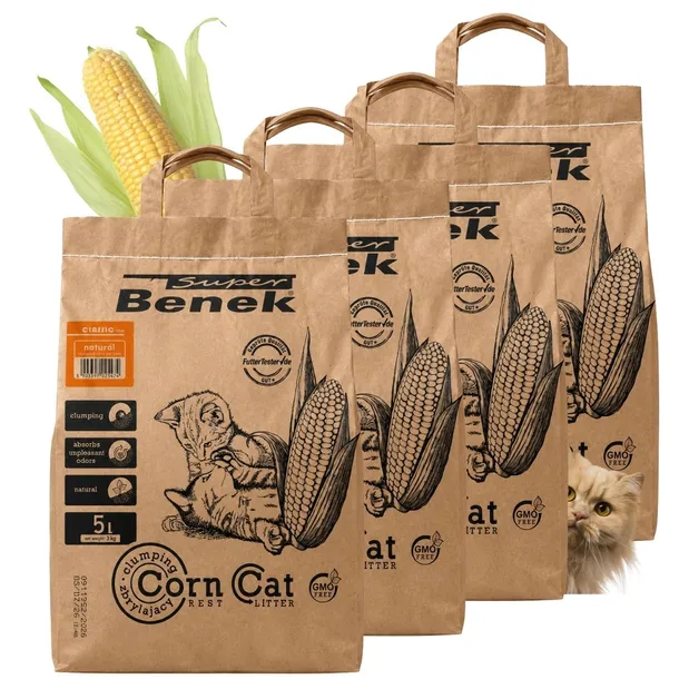 Super Benek Corn Cat Naturalny żwirek kukurydziany zbrylający dla kota 4x5L
