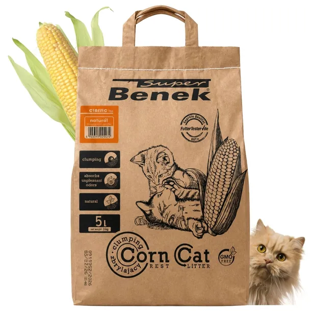 Super Benek Corn Cat Naturalny żwirek kukurydziany zbrylający dla kota 5L