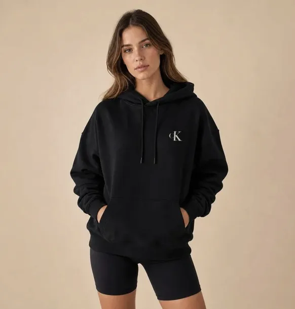 Calvin Klein Jeans bluza damska czarna z kapturem i nadrukiem logo rozmiar XL | Idealna na chłodne dni!