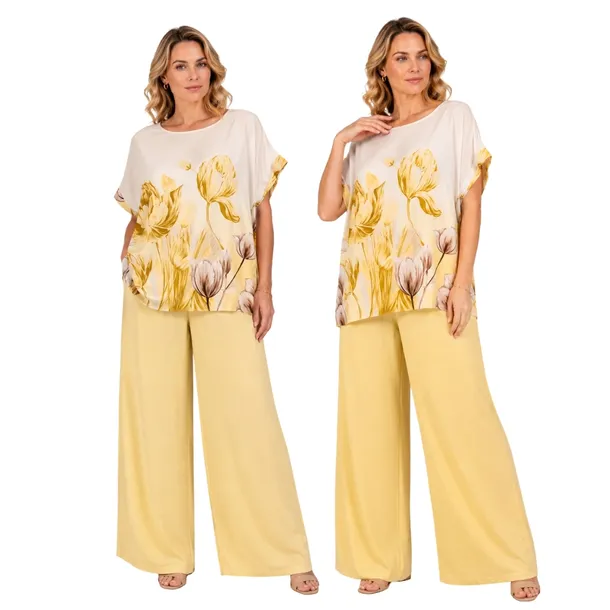 Komplet Damski Plus Size Luźna Bluzka i Szerokie Spodnie na lato wygodny