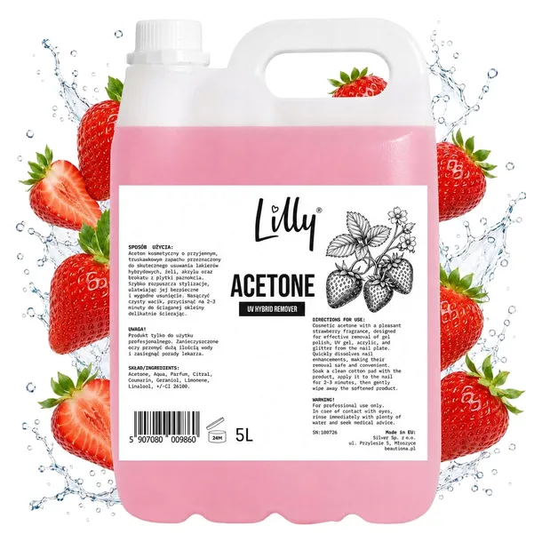 Aceton Do Paznokci 5000ml Truskawka – Zmywacz do Lakieru Hybrydowego, Żelu i Akrylu 5L
