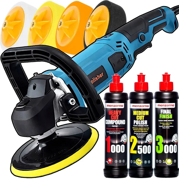 POLERKA SAMOCHODOWA 2900W MOCNA ROTACYJNA +MENZERNA PASTY POLERSKIE + GĄBKI