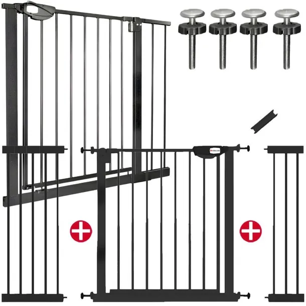 BRAMKA ZABEZPIECZAJĄCA NA SCHODY DRZWI BARIERKA CZARNA 74-138CM PŁOTEK RX5