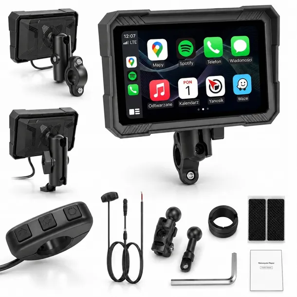 Ekran bezprzewodowy multimedialny do motocykla CarPlay Android Auto BT 5"