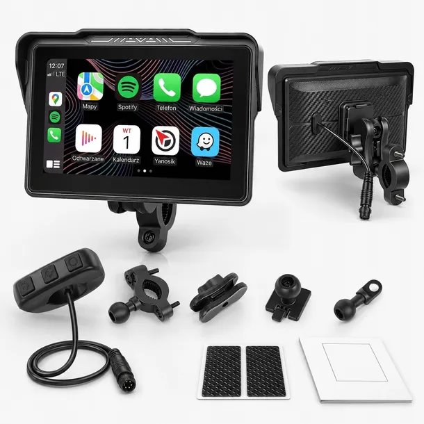EKRAN MOTOCYKLOWY 7" Multimedialny CARPLAY NAWIGACJA ANDROID AUTO BT PILOT