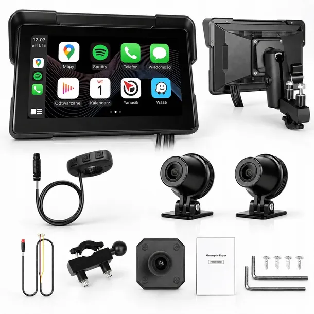 Tablet Motocyklowy ekran ANDROID AUTO APPLE CARPLAY 2 Kamery DVR Pilot BT 7
