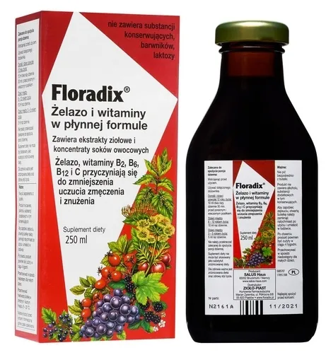 ŻELAZO W PŁYNIE na zmęczenie znużenie WITAMINA B C Floradix 250ml