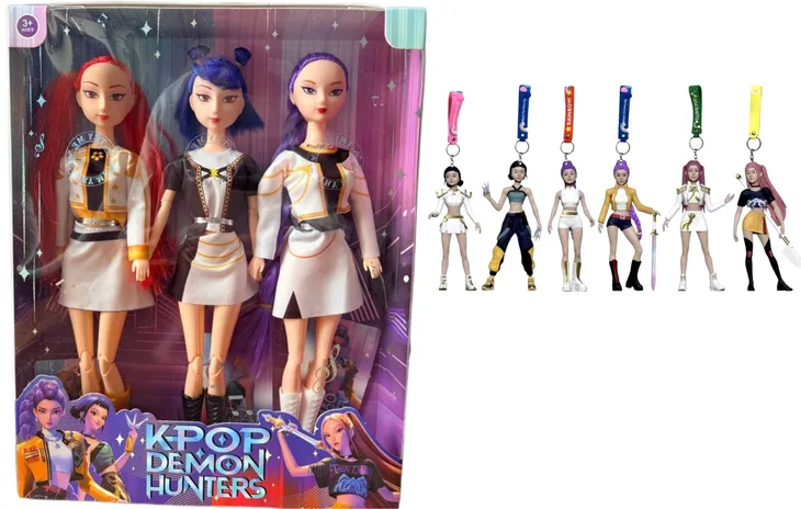 KPop Demon Hunters Lalka 3szt 30cm Muzyką Prezent Zestaw Sceniczny + breloczek KPOP