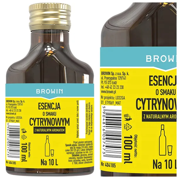 ZAPRAWKA Esencja CYTRYNÓWKA o smaku Cytrynowym na 10L Browin 100ml