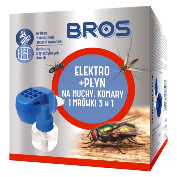 BROS Elektrofumigator Urządzenie Płyn 3w1 Na Mrówki Muchy Komary Skuteczny