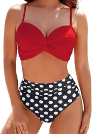 bikini-wysoki-stan-czerwono-czarne-groszki-xl