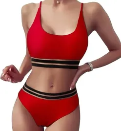 bikini-damskie-wysoki-stan-sportowe-czerwone-m