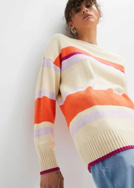 rainbow-sweter-w-paski-bezowy-32-34-stan-nowy