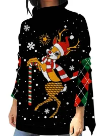sweter-swiateczny-golf-damski-luzny-3d-czarny-renifer-l