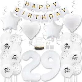 balonowa-dekoracja-na-29-urodziny-balony-girlandy-serpentyny-biala