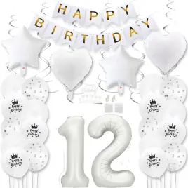 balonowa-dekoracja-na-12-urodziny-balony-girlandy-serpentyny-biala