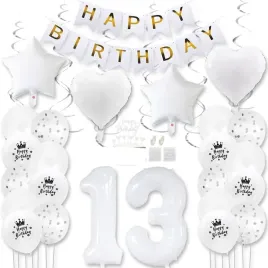 balonowa-dekoracja-na-13-urodziny-balony-girlandy-serpentyny-biala