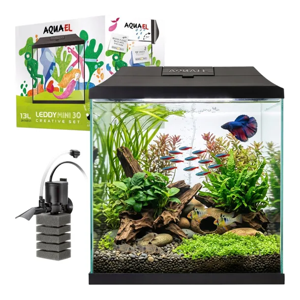 Akwarium Aquael Leddy Mini 30 czarne zestaw filtr + tło dla dzieci 12,6L