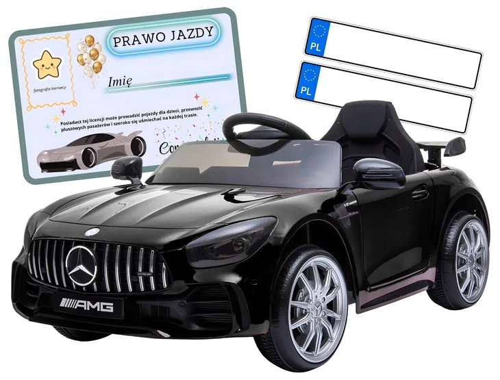 Auto na akumulator pilot skóra EVA samochód dzieci Mercedes AMG GTR czarny