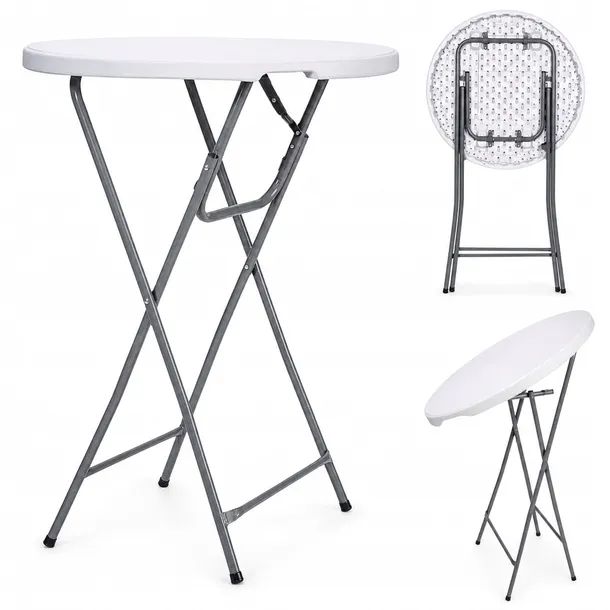 Stół OKRĄGŁY Cateringowy Koktajlowy śr. Blatu 80 cm wys. 110 cm Biały