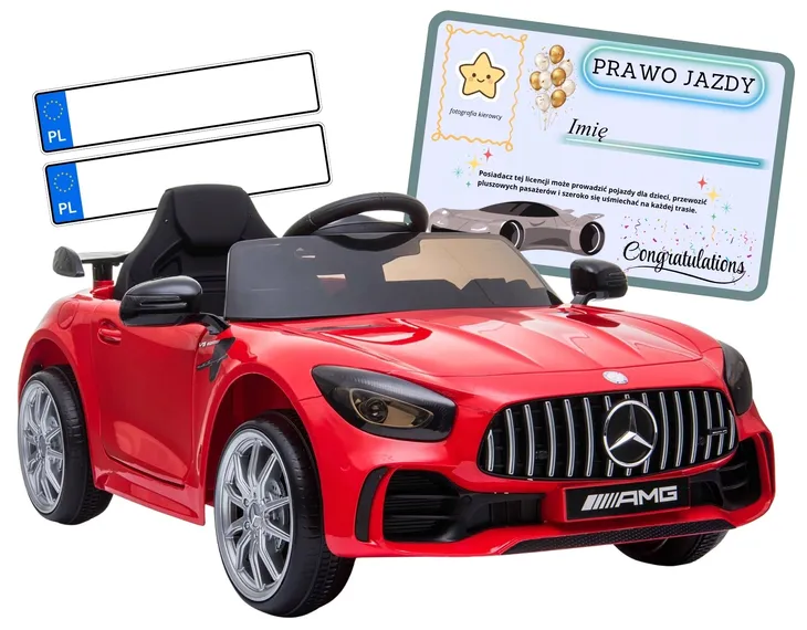 Auto Mercedes AMG GTR dla dzieci Pilot 2.4G skóra akumulator LED koła EVA