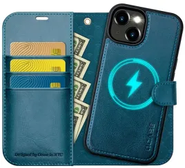 ocase-etui-magsafe-skorzane-do-iphone-15-z-klapka-pawi-niebieski-rfid-2w1