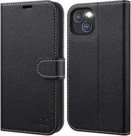 ocase-skorzane-etui-iphone-13-14-z-klapka-portfel-rfid-czarny-biala-nitka