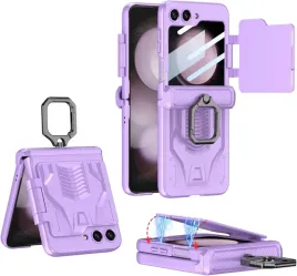 coque-etui-pancerne-samsung-galaxy-z-flip-5-ochrona-ekran-szkla-ring-fiolet