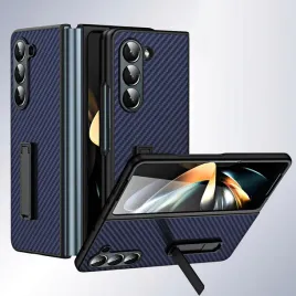 coque-etui-do-samsung-galaxy-z-fold-5-karbonowe-niebieskie-stojak