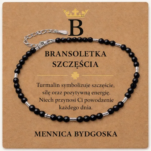 Bransoletka srebrna damska ochronna zdrowotna turmalin srebro próba 925
