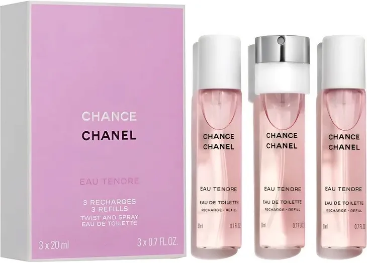 Chanel Chance Eau Tendre woda toaletowa - 60ml (3x20ml) WKŁADY + ATOMIZER