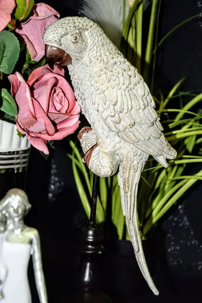 figurka-papuga-biala-39cm-kolor-bialy-czarny