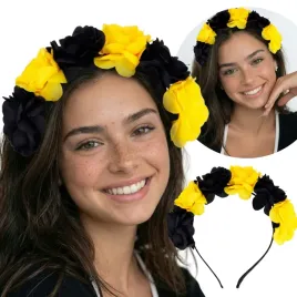 opaska-z-kwiatami-czarno-zolta-wianek-do-wlosow-festiwal-boho-lato-wesele