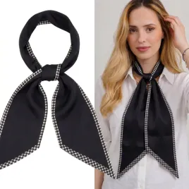 waska-apaszka-satynowa-czarna-z-pepitka-na-szyje-elegancka-krawatka