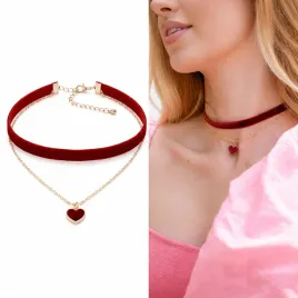 choker-damski-czerwony-aksamit-serce-zloty-naszyjnik-regulowany