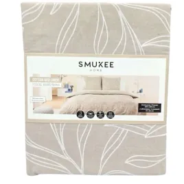 posciel-100percent-bawelniana-220x200cm-2x70x80cm-bezowa-w-liscie-smukee