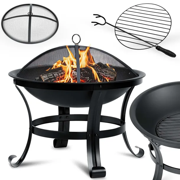 PALENISKO OGRODOWE 60cm Z UCHWYTAMI DUŻE SOLIDNE STALOWE OGNISKO GRILL