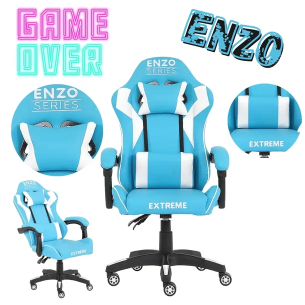 Fotel Gamingowy EXTREME Enzo Light Blue/White Obrotowy Ergonomiczny Pro