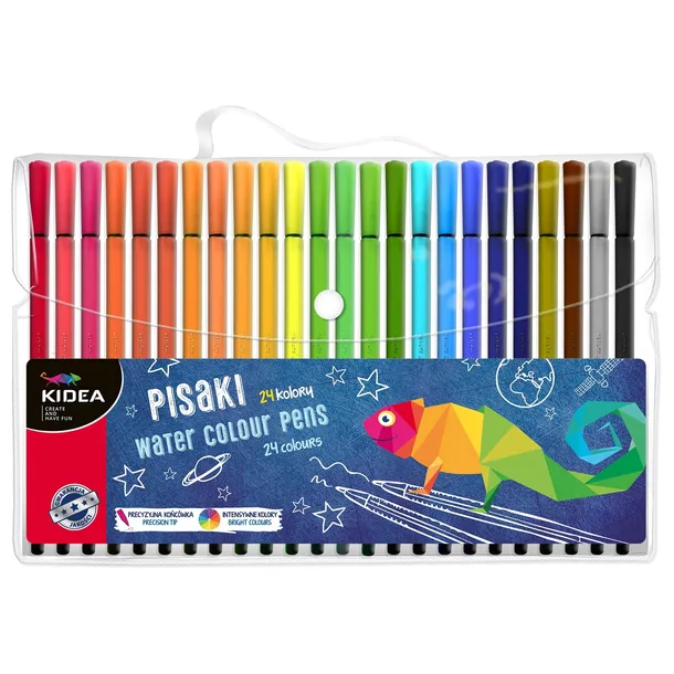 KIDEA PISAKI FLAMASTRY SZKOLNE W ETUI 24 KOLORY NA PLASTYKE