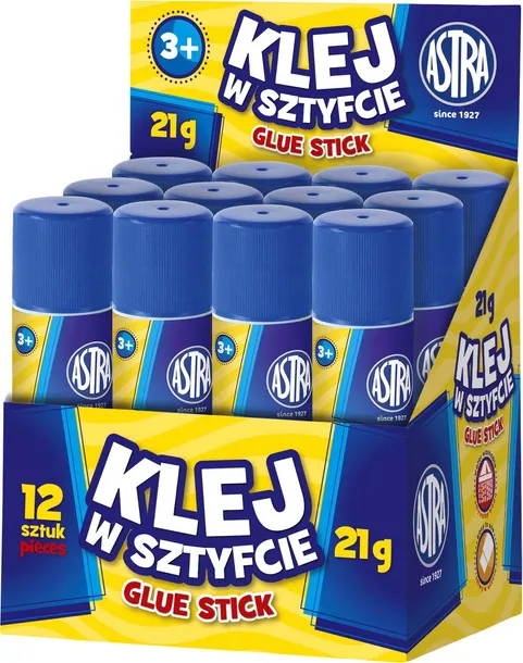 ASTRA MOCNY KLEJ SZKOLNY W SZTYFCIE 21g 12 sztuk PACZKA
