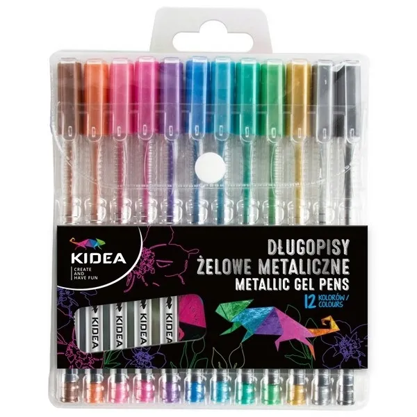 KIDEA DŁUGOPISY ŻELOWE METALICZNE 12 KOLORÓW