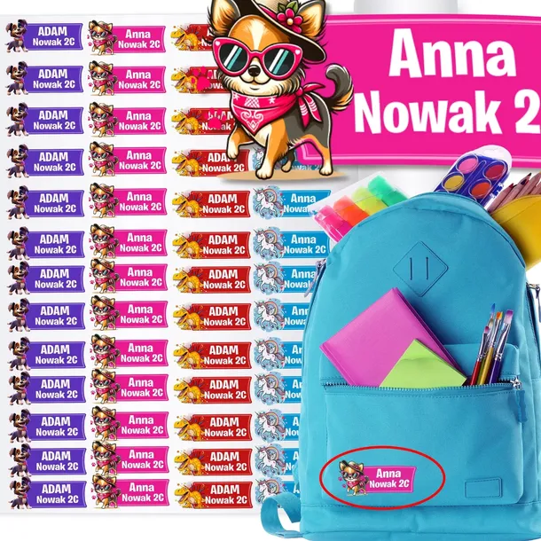 NAPRASOWANKI NASZYWKI NAKLEJKI NA UBRANIE IMIENNE DZIECI ZWIERZĄTKA 52szt